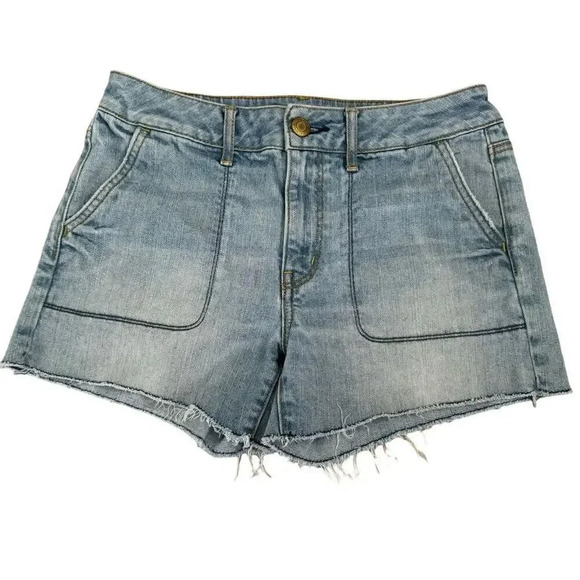 American Eagle Blue High Waist Pockets  Raw Hem Women’s Denim Jean SZ 6 #1997 - Picture 1 of 11